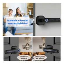 Cerradura inteligente 5 en 1, digital con reconocimiento de huella y control Bluetooth, multifuncional para puertas de 30-50 mm - Negro1 - Ver 8