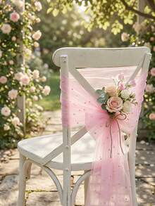 1 pieza Tela de tul rosa perla con perlas incrustadas, cortina de fondo para boda, tela decorativa para vestido de novia, decoración para fiesta de boda, telón de fondo para fotos, mantel, bandera, envoltura de regalo, tul bordado con perlas elegante para manualidades DIY, decoración de ceremonia, ducha nupcial, decoración del hogar, telón de fondo para eventos - Perla rosa - Ver 9