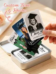 Cartas de juego personalizadas con foto para graduación, colección conmemorativa de graduación 2026, cartas de juego personalizables con nombre y escuela, juegos de mesa creativos DIY de varios estilos, material de impresión en papel, impresión de fotos, diseño con tema de graduación, personalización de nombre y escuela - Multicolor - Ver 1