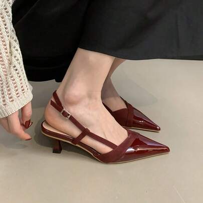 Zapatos de tacón para mujer Sandalias de tacón medio con puntera cerrada de estilo francés para mujer: nuevo modelo de verano con aire chic, ideales para combinar con faldas; zapatos de punta.