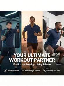 男士夏季短袖拉链Polo衫，休闲运动装，适合健身爱好者 - 藏蓝色 - 查看 3