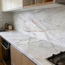 1 Roll Striped Marble Pattern Waterproof Oil-Resistant Kitchen Wallpaper, Heat-Resistant Self-Adhesive Countertop Sticker, Easy To Install And Remove, Suitable For Kitchen, Bedroom, Living Room Decor, Marble Style Wall Covering - Marble - View 4