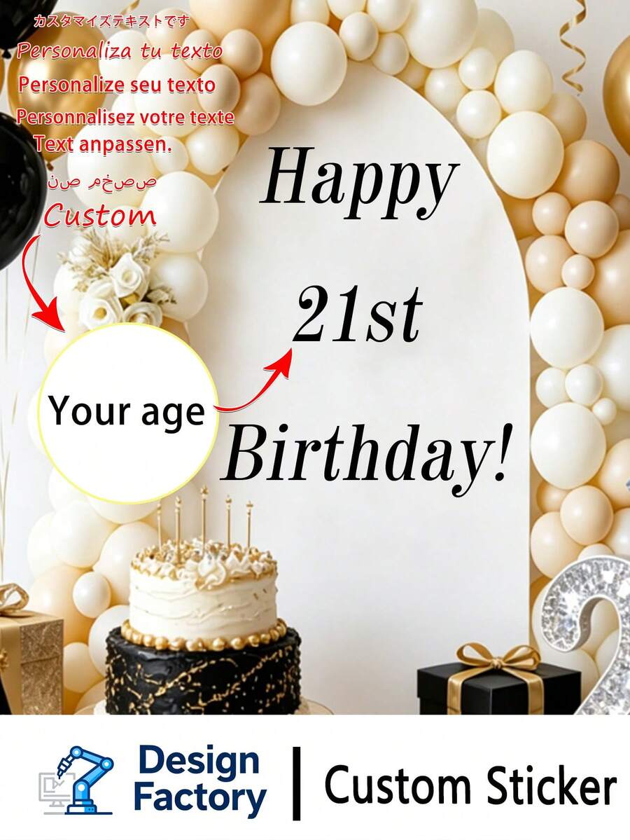 1张个性化生日年龄贴纸，定制“生日快乐”贴纸，适用于派对背景、圆形拱形标志，防水乙烯基材质，适合里程碑式生日庆祝活动