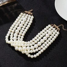1pc Handmade Multi-Layer Faux Pearl Necklace, Elegant Jewelry For Women To Wear To Parties, Banquets, Weddings - White - View 5