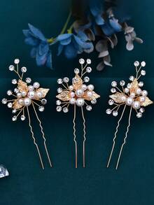 1 Set Minimalist Charming Pearl Decor Handmade Hair Forks, Bridal Headband Hair Clips, Suitable For Party, Photography, Daily Wear - Multicolor - View 8