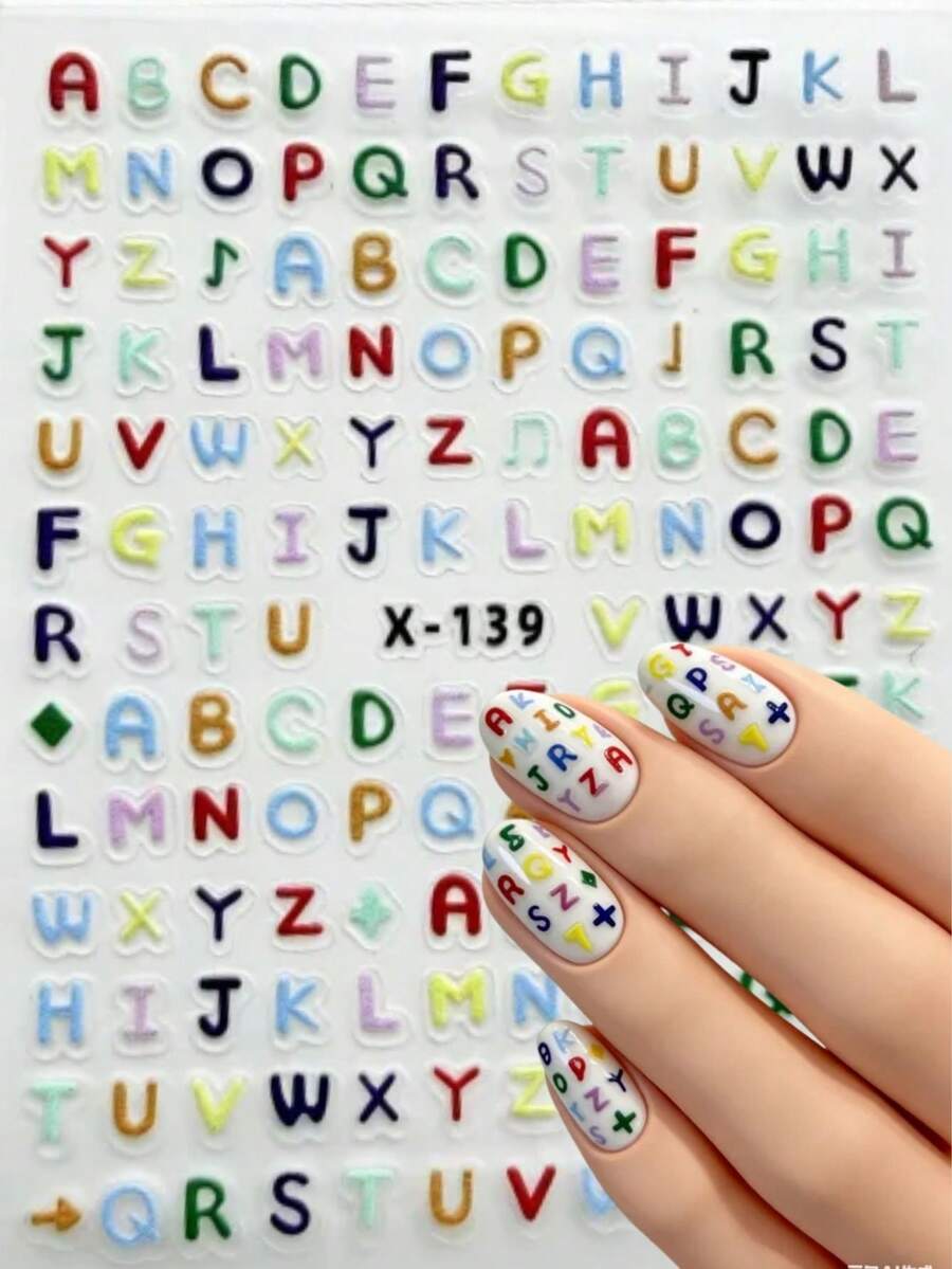 1pc Colorful 3D Letter & Number Nail Art Stickers, Cute Strawberry, Heart, Star Decals, Adorable Style For DIY Nail Decoration, Nail Salon Essential Adhesive Stickers - Multicolor - View 1