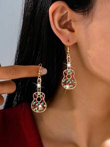 1 Pair Minimalist Versatile Music-Themed Luxury Hollow Guitar Earrings, Suitable Accessory For Music Festivals, Parties, And Vacations - White - View 15