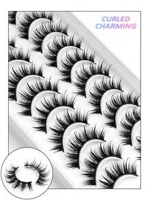 Bộ 10 cặp mi giả Asiteo kiểu Manga - Mi giả dày, cong ấn tượng, dạng dải đầy đủ, dễ sử dụng và có thể tái sử dụng, hoàn hảo cho cosplay và trang điểm kiểu Manga. - màu đen - Xem 7