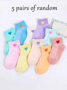 5双随机薄款马卡龙网眼爱心袜，春夏清新女童短袜，透气百搭 - 彩色 - 查看 8