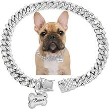 Universal Decorative Collar For Cats And Dogs, Combining Classic Cuban Chain And Personalized Bone Pendant, Made Of Rust-Resistant And Durable Zinc Alloy, Adorned With Transparent Rhinestones For A Luxurious Look, Adjustable Neck Size For Long-Term Comfortable Wear - Multicolor - View 6
