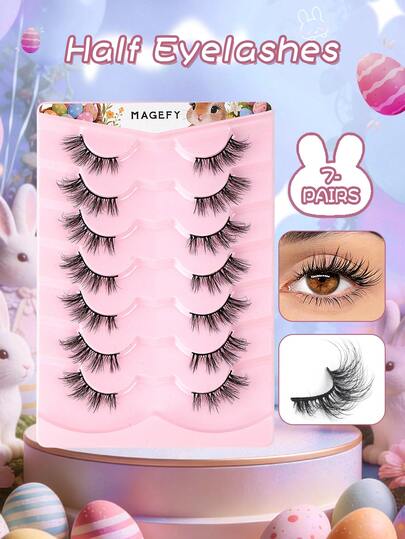 MAANGE 7 Pairs Cartoon Style Natural Thin False Eyelashes - Thin Faux Mink Cat Eye Lashes, Create Natural Daily Makeup - Reusable, Comfortable, Suitable For Beginners, Easter Gift, Women Gift, Cute Durable Easter Lashes
