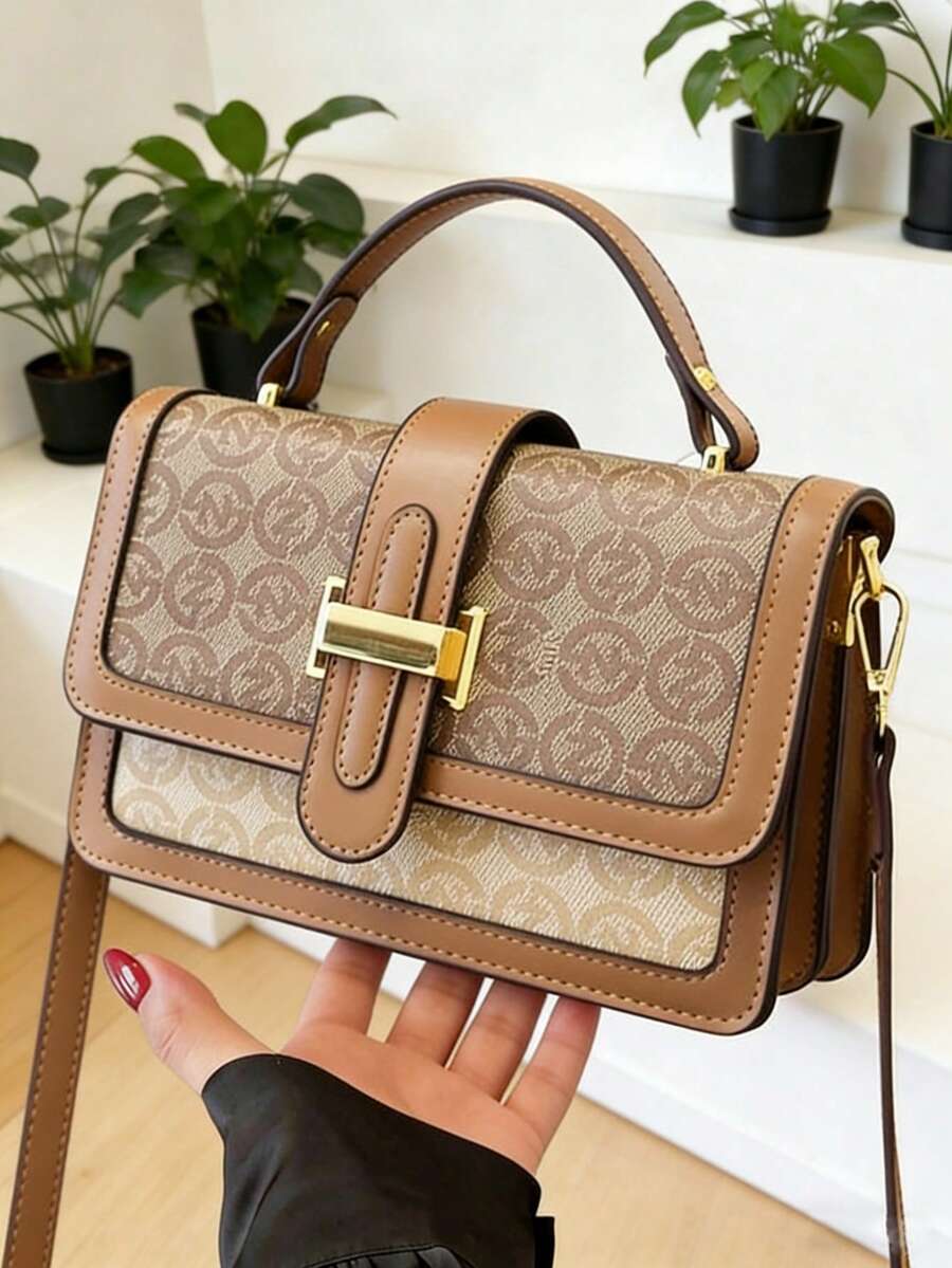 Túi đeo chéo nhỏ hình vuông in họa tiết cổ điển mới - màu nâu - Xem 1