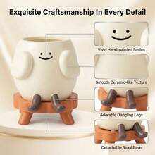 1pc Cute Cartoon Character Flower Pot, Creative Smiling Face Design Decorative Planter, Matte Smooth Mini Succulent/Cactus Planter, Desk Decor Artistic Sculpture, Lovely Style Novelty Plant Container For Living Room, Bedroom, Office, Home Decor - Multicolor - View 3