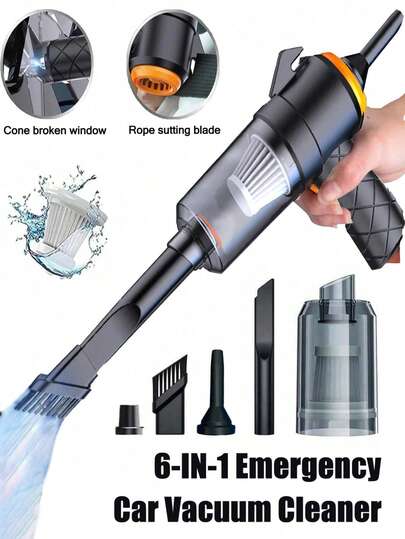 Mini aspiradora portátil para coche, aspiradora inalámbrica de alta potencia, aspiradora de mano recargable con funciones de emergencia: cortador de cinturón de , rompedor de ventanas puntiagudo, kit de limpieza de coche para coche, hogar, oficina, mascotas