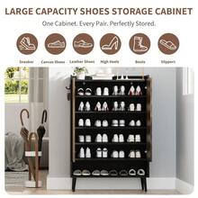 Großer Schuhschrank für Flur & Eingang – 6-stufig, verstellbare Regalböden, Türen, freistehend – Modern, platzsparend, bietet Platz für ca. 30 Paar Schuhe - Schwarz - Übersicht 5