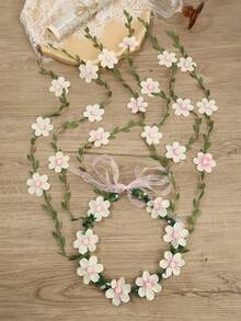 1 pieza Diadema con corona de flores y borlas largas, hojas verdes y flores pequeñas, estilo bohemio para boda, viaje, sesión de fotos, actuación en el escenario - Multicolor - Ver 6
