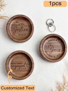 Bandeja de anillos de madera de nogal personalizada: Bandeja de joyería grabada, hecha de madera maciza de nogal, apariencia natural, 7 cm de diámetro, 2 cm de altura, puede almacenar de forma segura collares, pulseras, aretes y anillos. - color nogal - Ver 6