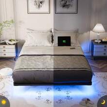 Base Cama Queen Size Flotante Base Cama Metal con Luces LED y Estación de Carga Láminas de Acero de Alta Resistencia No Requiere Somier Fácil de Montar - 150cm 200cm - Ver 6