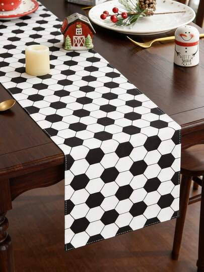 1件黑白复古足球桌旗，足球桌旗，足球主题桌面装饰，足球派对装饰用品，适用于桌面运动、老年人之夜、季节性节日、厨房餐桌、室内壁炉架派对装饰