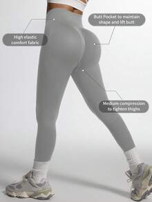 Butt Lifting High Waist Legging For Women-Seamles Push-Up Smile Line Contour,Squat-Proof Tummy Control Yoga Pant, Workout Running Compression Tights (Mutiple Colors),Women's Gym Sportswear, - Flint Stone - View 3
