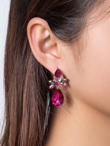 1 Paar fuchsiafarbene Ohrringe für Frauen mit bunten Blumen-Diamant-Tropfenform, geeignet für Ausgehen - Heißes Pink - Übersicht 2