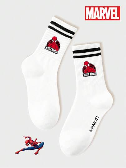 Marvel 1/3双漫威官方卡通男士袜子，黑白条纹夏季透气凉爽袜，防臭吸湿休闲中筒运动袜，卡通图案，适合学生、成人日常穿着，亦可作为礼物。