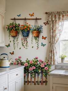 栅栏玫瑰花卧室客厅玄关柜家居装饰墙贴自粘墙纸墙面装饰房间装饰贴纸个性贴纸墙贴 - 彩色 - 查看 11