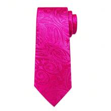 Men's Tie Set - Rose Pink Paisley Tie With Pocket Square, Cufflinks And Gold Tie Clip, Bold Formal Tie Suitable For Celebration Occasions - Rose Red - View 4