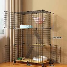 猫ケージ 子猫用ケー ジ  DIY  猫・小動物用 ペット用品 掃除簡単 - 黒色のメッシュと黄色の板,3層構造 - チェックする 10