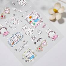 MIFFY 1 قطعة ملصقات أظافر مزخرفة ثلاثية الأبعاد بشكل أرنب ميفي الكيوت، ديكورات أظافر DIY بشكل أرنب أبيض ممتع، بأنماط عشوائية، هدية مثالية لعيد الفصح والربيع، مستلزمات جمال مثالية للحفلات والمناسبات - متعدد الألوان - مشاهدة 7
