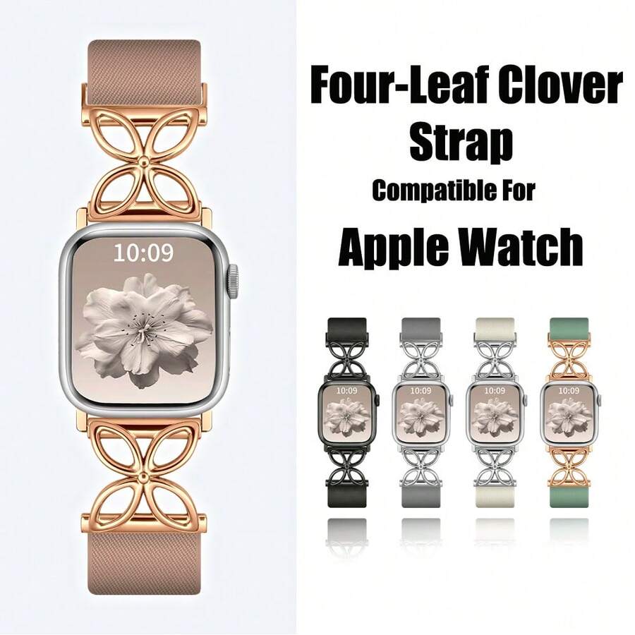 Dây đeo hình cỏ bốn lá, dây nylon thanh lịch tương thích với mặt đồng hồ 38mm 40mm 41mm 42mm 44mm 45mm 46mm 49mm dành cho cả nam và nữ, dây đeo nylon mềm có thể điều chỉnh, tương thích với Series 11 10 9 8 7 6 5 4 3 Ultra 3 2 1 SE - Cỏ bốn lá - Xem 1