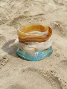 3pcs/Set Fashionable Minimalist Elegant Vintage Colorful Resin Geometric Asymmetrical Shape Beach Vacation Style Chunky Bangle Bracelet Set, Suitable For Holiday, Party, Date, Daily Wear - Multicolor - View 3