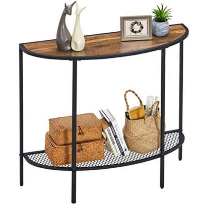 SAYGOER - Mesa de Consola Estrecha de 2 Niveles con Almacenamiento de Media Luna sofá Mesa de Media Luna Moderna de Mediados de Siglo Mesa de Entrada pequeña fácil de Montar Tapa de Nogal Oscuro  527665