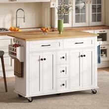 Multifunctional Kitchen Trolley With Foldable Worktop, Extendable Up To 120*65 Cm, With 5 Drawers, Cabinets, Spice Rack And Towel Rack, With Wheels – Kitchen Island For Kitchen, Dining Room And Living Room. - 白色 - 查看 9