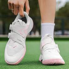 1双女士网球鞋，橡胶缓震鞋底，专业网球运动鞋，旋转扣设计，白色和粉色羽毛球/乒乓球鞋 - 粉色 - 查看 14