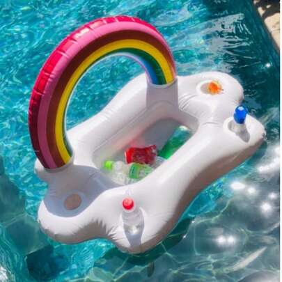 2个装充气彩虹云朵造型漂浮饮料/沙拉盘，饮料杯架，水瓶托盘