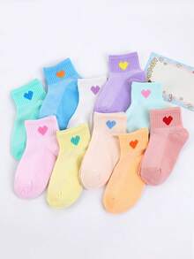 5双随机薄款马卡龙网眼爱心袜，春夏清新女童短袜，透气百搭 - 彩色 - 查看 6