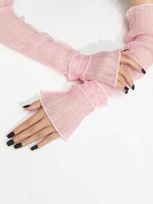 Pleated Arm Sleeves Bow Halloween Accessories Winter Gloves Valentine's Day - 藍色-189 - 查看 1