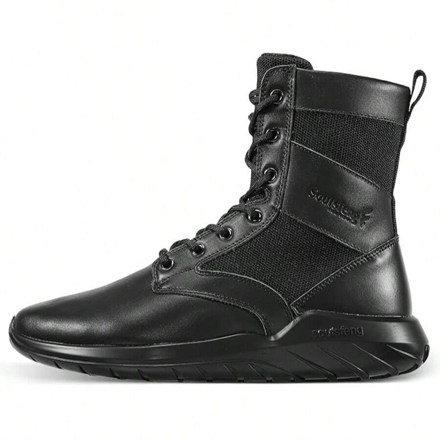 Soulsfeng Tactical Boots For Men And Women Lightweight Sneaker Boots Work Hiking Military Booties - 黑色拉鍊 - 查看 1