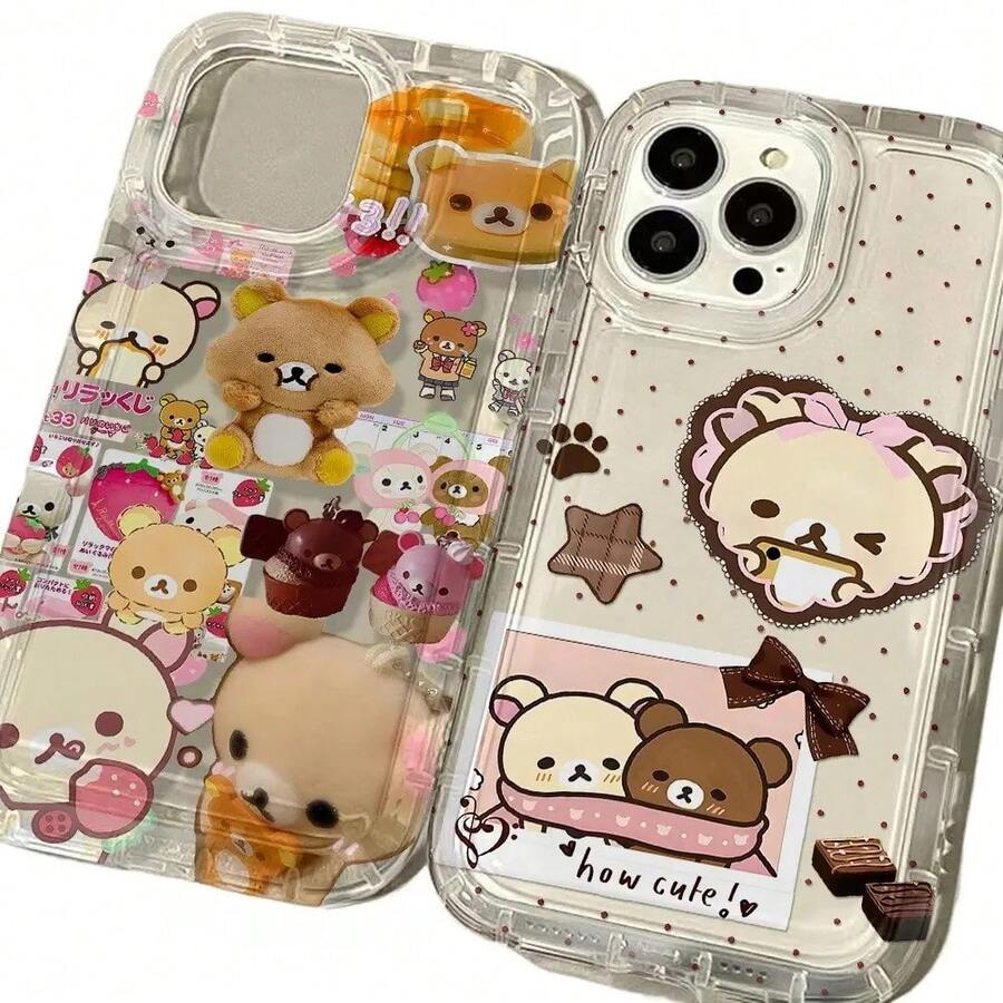 Cartoon R-Rilakkumas Cute Bear Lovely Phone Cases For 17 16 15 14 13 12 11 Promax Pro Plus Clear Back Transparent Shockproof Protective Cover - 1 - Xem 1