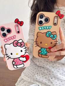 SANRIO 适用于 17 Pro Max 的 3D 硅胶手机壳，适用于 17/16 Pro、15 Plus，抱心猫图案，14 个精准孔位，13 个全包覆，12 个防摔，11 个亲肤，XS 磨砂，XR 防污，X 保护套 - 粉色 - 查看 3