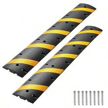 6FT Rubber Speed Bump, 2 Pack, 2 Channel Heavy Duty Traffic Speed Hump, 22000 Lbs/Axle Load Capacity, 72 In Protector Ramp With Expansion Screws, Asphalt Concrete Gravel Driveway Road - Default - View 2