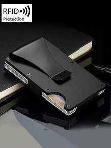 FOREVER MIYIN RFID Minimalist Aluminum Alloy Men's Wallet - Ultra-Thin Metal Card Holder With Quick Access Slot, Bill Compartment, Suitable For Work, Business Commute, Travel, Daily Use - Black - View 5