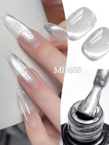 MSRUIOO 1瓶 8ml 水晶貓眼凝膠指甲油，玻璃珠效果磁性半永久浸泡式UV凝膠指甲油，適合夏季美甲，居家與美甲沙龍DIY美甲用品 - 銀色 - 查看 4