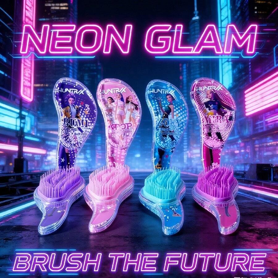 韩流主题发梳，可爱偶像图案闪亮扁平梳，温和顺滑干湿两用发梳，韩流粉丝配件 - 多色 - 查看 1