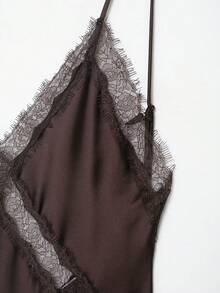 TRAFZA Đầm dạ hội dài nữ gợi cảm, thanh lịch, thêu ren chéo, kiểu dáng Pure Desire, thích hợp cho tiệc mùa xuân hè, đi nghỉ mát, dự đám cưới. - màu nâu - Xem 7