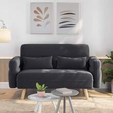 46" Small Modern Fabric Sofa Loveseat Mid Century 2 Seater Sofa Couch With Lumbar Pillows, Solid Wood Legs For Living Room, Small Space, Dorm, Office, Bedroom - Màu xám đen - Xem 2