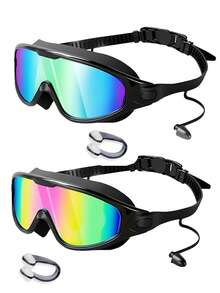 Wide Vision Swimming Goggles With Nose Clip And Ear Plugs Set - Black - View 4