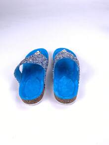2026 New Spring/Summer Blue Rhinestone Flip Flops, Women's Soft Wood Bottom Thong Sandals, Bling Bling Rhinestone Slippers, Fashionable Outdoor Soft Bottom Beach Shoes, Comfortable Plush Lining Non-Abrasive Plus Size, Shock-Absorbing Thick Bottom, Suitable For Commuting, Home, Beach Vacation, Versatile Casual Sandals - Blue - View 6