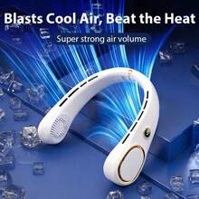 Portable Neck Fan, Hands Free Bladeless Fan, 5 Speeds, 3000 MAh Battery Operated Wearable Personal Fan, Twistable, Rechargeable, Gift For Women Men - 白色 - 查看 1
